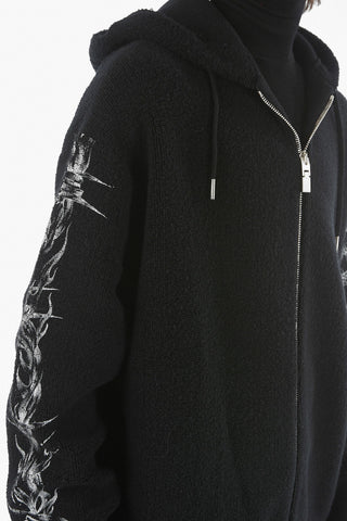 Zip-up Hooded Sweatshirt in Bouclé Cotton with Contrasting Logo