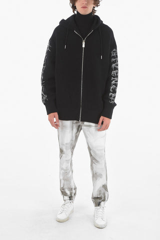 Zip-up Hooded Sweatshirt in Bouclé Cotton with Contrasting Logo