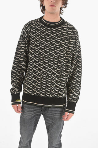 Maglia Girocollo in Cotone con Motivo Geometrico