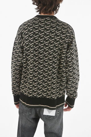 Maglia Girocollo in Cotone con Motivo Geometrico