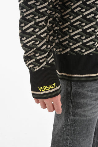 Maglia Girocollo in Cotone con Motivo Geometrico