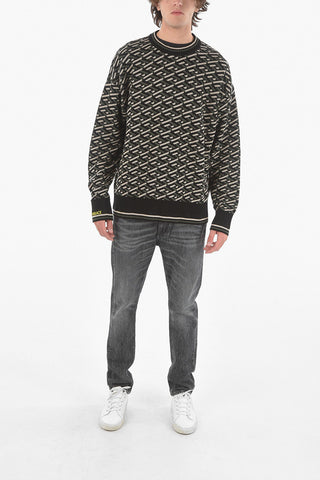 Maglia Girocollo in Cotone con Motivo Geometrico