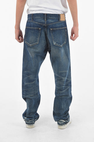 5 Pocket Distressed Detail Dark Washed Denims