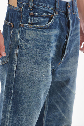 5 Pocket Distressed Detail Dark Washed Denims
