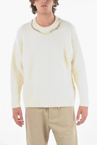 Alpaca Blend Crewneck Sweater Embelished With Chain And Beads