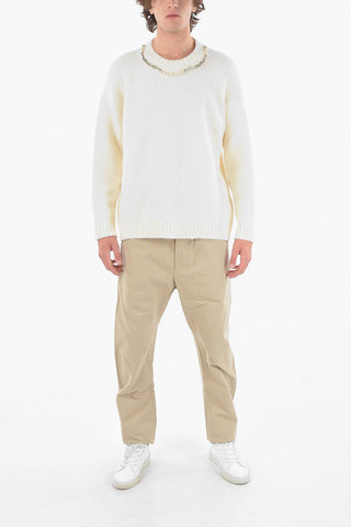 Alpaca Blend Crewneck Sweater Embelished With Chain And Beads