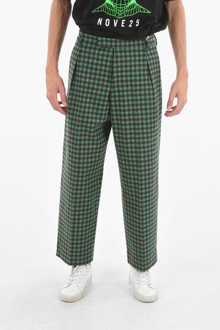 Gingham Check Pattern Wool Blend Pants