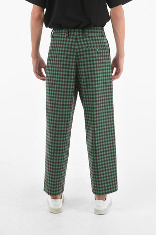 Gingham Check Pattern Wool Blend Pants