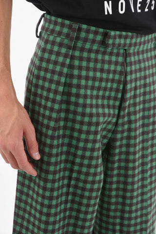 Gingham Check Pattern Wool Blend Pants