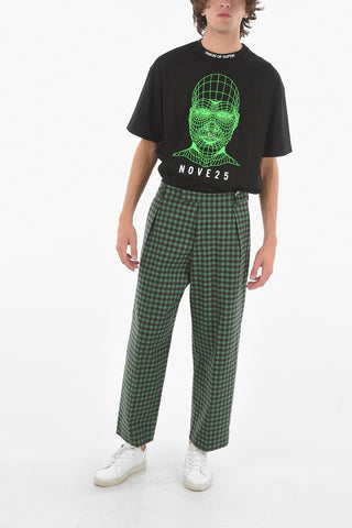 Gingham Check Pattern Wool Blend Pants