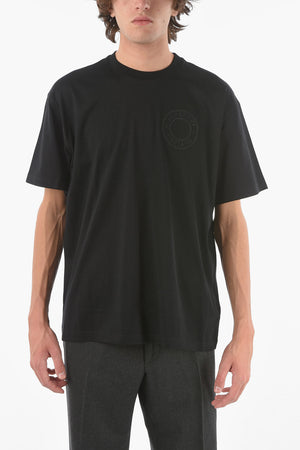 T-shirt girocollo con Logo in Lettering Ricamato