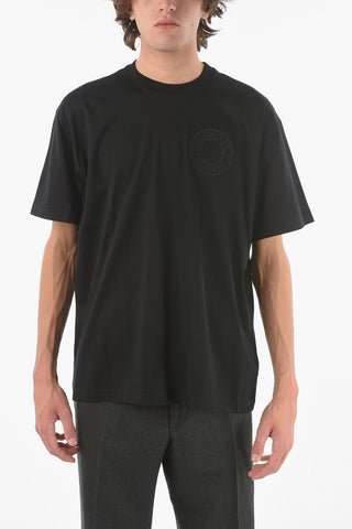 T-shirt girocollo con Logo in Lettering Ricamato