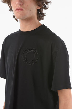 T-shirt girocollo con Logo in Lettering Ricamato