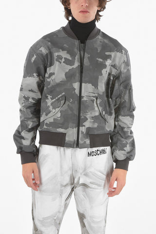 Camo Coated Cotton-blend Bomber Jacket with Debossed Logo
