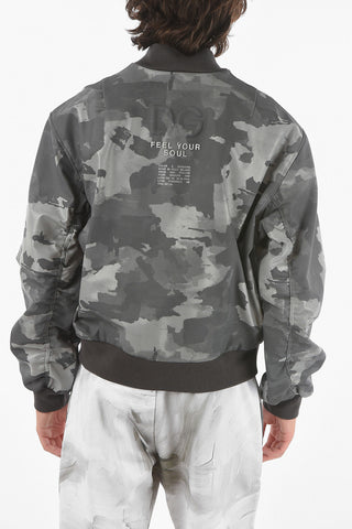 Bomber in Misto Cotone Spalmato Camouflage con Logo in Rilievo