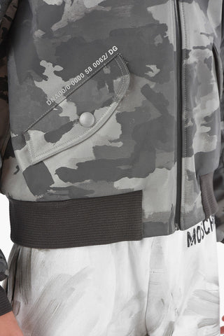 Camo Coated Cotton-blend Bomber Jacket with Debossed Logo