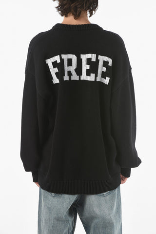 Braided-knit V-neck Sweater with Back FREE Print
