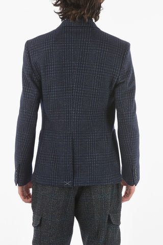 Houndstooth Virgin Wool Tailored Blazer embellished with Logo Embroidery