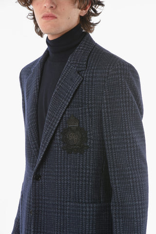 Houndstooth Virgin Wool Tailored Blazer embellished with Logo Embroidery