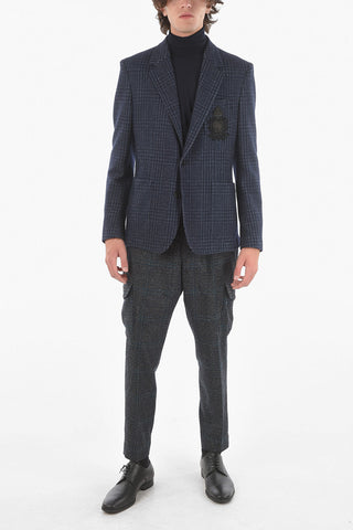 Houndstooth Virgin Wool Tailored Blazer embellished with Logo Embroidery
