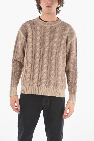 Crewneck Braided Wool Cashmere Blend Jumper