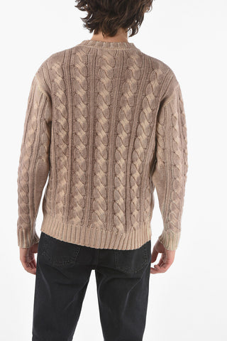 Crewneck Braided Wool Cashmere Blend Jumper