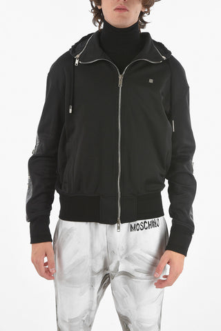 Felpa Full zip con Dettagli in Pelle e Cappuccio Removibile