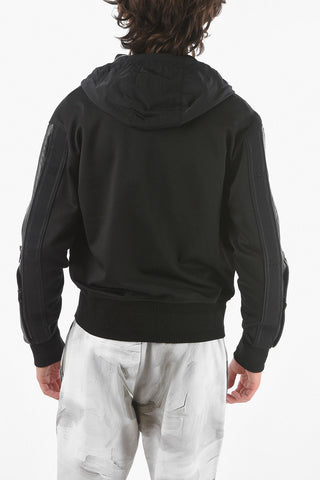 Felpa Full zip con Dettagli in Pelle e Cappuccio Removibile