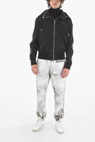 Felpa Full zip con Dettagli in Pelle e Cappuccio Removibile