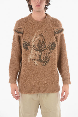 Embroidered Camel Blend Fuzzy Sweater