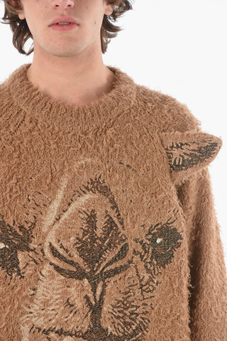 Embroidered Camel Blend Fuzzy Sweater