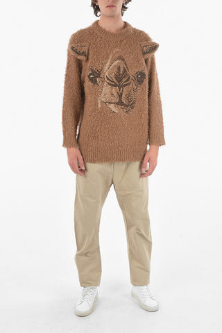 Embroidered Camel Blend Fuzzy Sweater