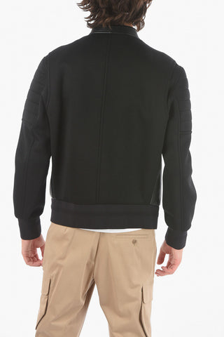 Leather Skinny Fit Biker Jacket with Fabric Sleeve