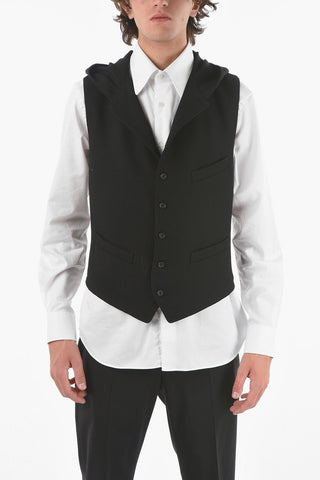 POUR HOMME Virgin Wool Lined Hooded Vest with Two Pockets