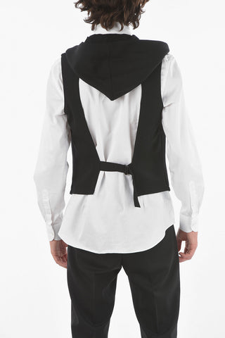 POUR HOMME Virgin Wool Lined Hooded Vest with Two Pockets