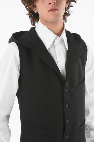 POUR HOMME Virgin Wool Lined Hooded Vest with Two Pockets