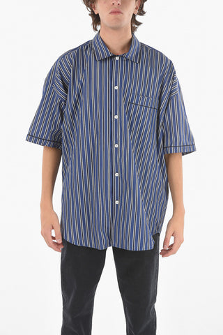 Camicia A Maniche Corte Rigata Relaxed Fit Con Taschino