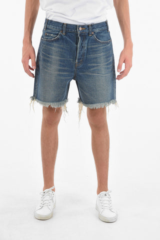 Shorts in Denim Dèlavè con Fondo Sfrangiato