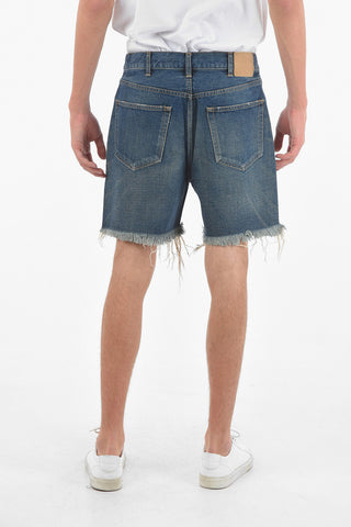 Shorts in Denim Dèlavè con Fondo Sfrangiato