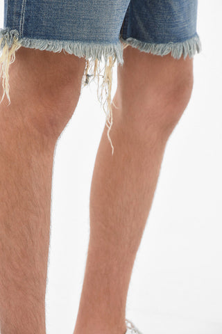 Shorts in Denim Dèlavè con Fondo Sfrangiato