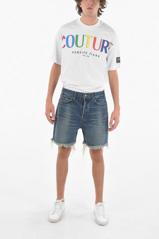Shorts in Denim Dèlavè con Fondo Sfrangiato