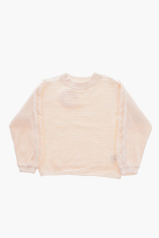 Ribbed Crew-Neck Sweater with Macrame' Lace Side Detail