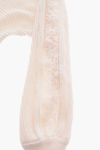 Ribbed Crew-Neck Sweater with Macrame' Lace Side Detail