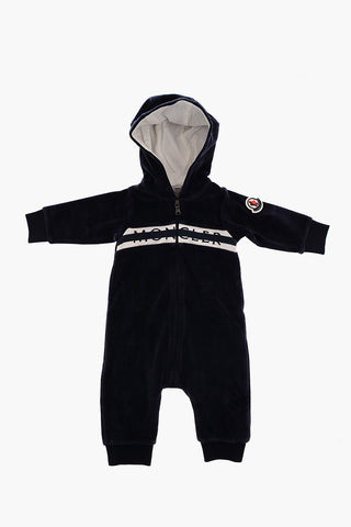 Hooded Velour Romper Suit with Front Zip