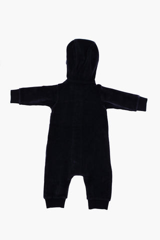 Hooded Velour Romper Suit with Front Zip