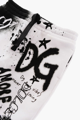 Joggers Effetto Painting in Cotone Garzato