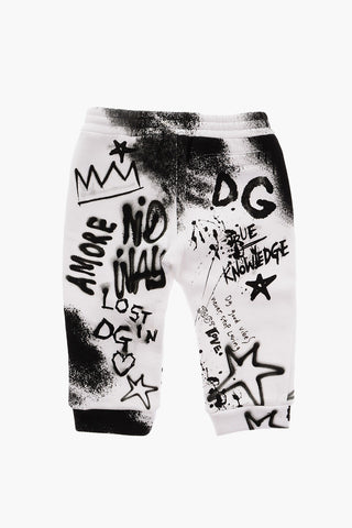 Joggers Effetto Painting in Cotone Garzato