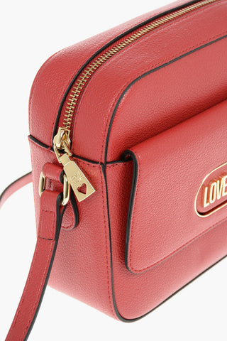 LOVE Textured Faux Leather Camera Bag with Golden Magnetic Closure