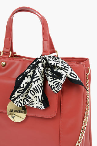  	LOVE faux Leather Maxi Monogram Handle Bag with Removable Neckerchief 