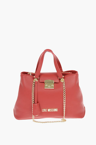 LOVE Textured Faux Leather Tote Bag with Golden Embelleshed Chain